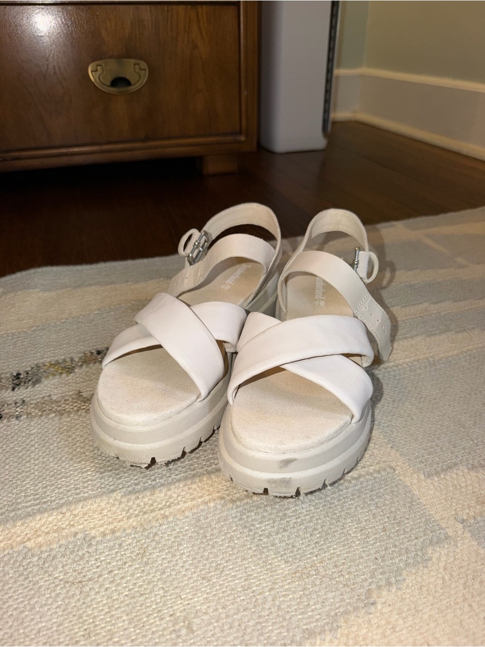 Timberland Women's Cream Cross-Strap Platform Sandals with Buckle